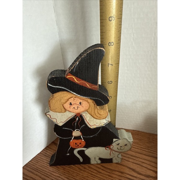 Vintage Halloween Witch Wood Decoration Hand Painted Primitive Country Cottage - Picture 2 of 9